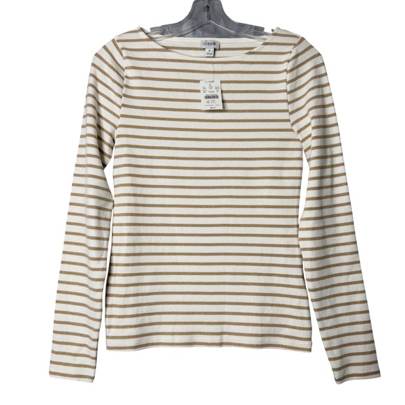 J. Crew Factory Tops - New J. Crew Factory Metallic Strip Boatneck Tee Womens S White Gold Long Sleeve